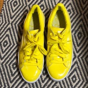Like new pair of Puma Basket Yellow Patent Leather